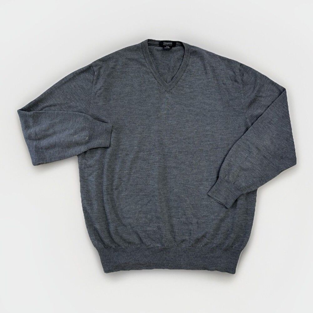 Giorgiolini Wool Sweater Mens Size XXL Gray Made In Italy V Neck Pullover